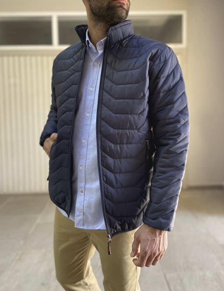 Ανδρικό μπλε καπιτονέ μπουφάν με φερμουάρ BC24912 φωτογραφία